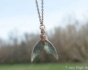 Guilded Mermaid Tail Pendant Mermaid Jewelry Fantasy Jewelry Mermaid Necklace Copper Tail Metal Tail Boho Jewelry Sea Green Mermaid Tail
