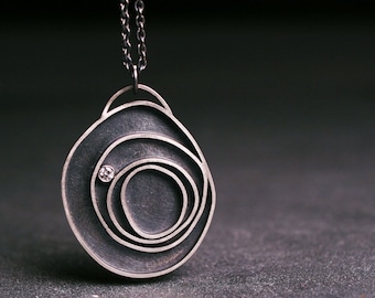 Diamond and sterling silver concentric circle pendant Orbit
