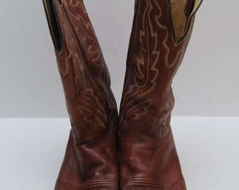 mens 1970s Justin Style brown leather cowboy boots
