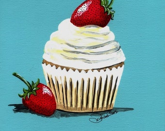 Strawberry Shortcake Cupcake Painting Print