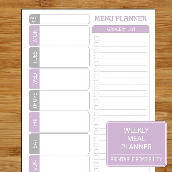 dinner planner with grocery list