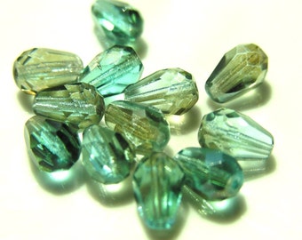 Aqua Celsian Faceted Teadrop Beads 12