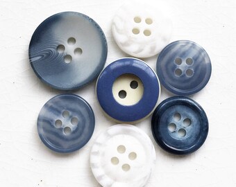 eco friendly ombre blue and white whispy design buttons--mixed lot of 7