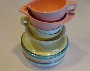 Stack of Boonton Melmac Dishes Made in Boonton NJ USA Mid Century Melmac Dishes Pastel Melamine