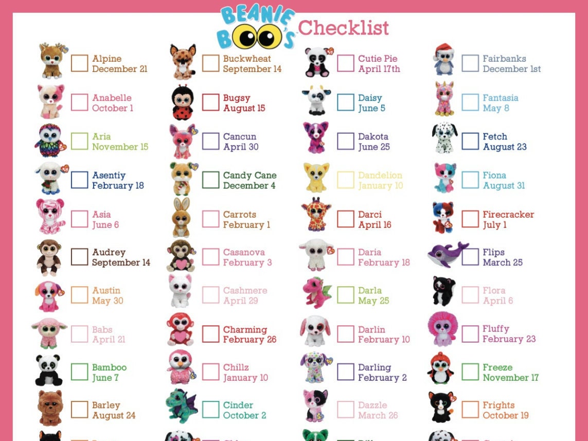 Printable Beanie Boo Checklist Printable Word Searches Printable Beanie Boo Checklist Printable Word Searches