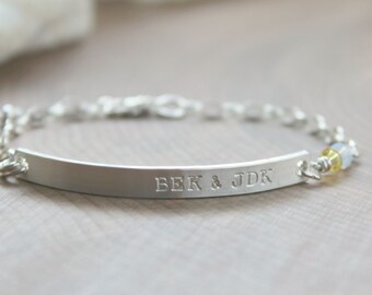 Bracelet personnalisé en argent d’identité, argent Sterling, Bracelet personnalisé maigre barre, initiales ou nom Bracelet, coordonne Bracelet - Bracelet Liza