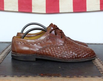 1990's Kebo Shoe Company Handmade Italian Braid Leather Shoes // Retro // Miami Vice // Yuppie Style // Men's Size UK9,5 US10,5 EUR43,5