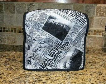 Handmade Fabric Kitchenaid or Kitchen aid Mixer Cover in a Harry Potter Fantastic Beasts and Where to Find Them Newspaper print