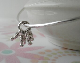 Sterling Silver Bangle. Knots Bouquet. Rustic Bracelet.
