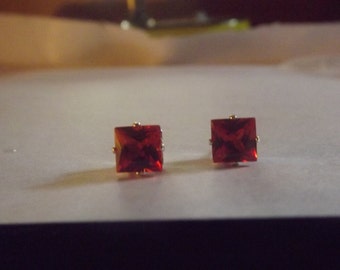 6mm Padparadscha Sapphire Princess Cut Studs