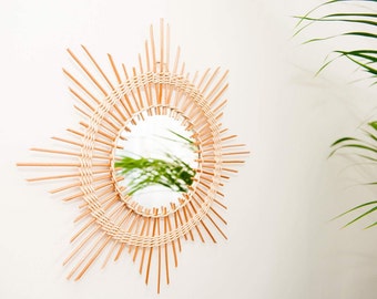 Vintage style rattan starburst mirror