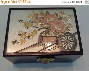 Vintage Lacquer Jewelry Box / Chokin Art Trinket Box / Japanese Jewelry Box