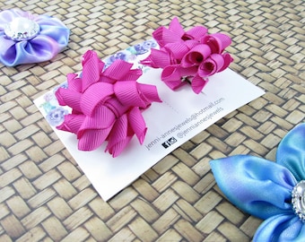 Mini Korker Bows Clips - Set of 2 - Dark Pinks