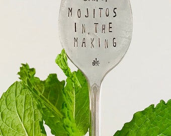 Flat Spoon, MINT, Mojitos in the Making, garden marker, plant marker, herbs, gifts for gardeners, gifts under 10, funny garden sign, long