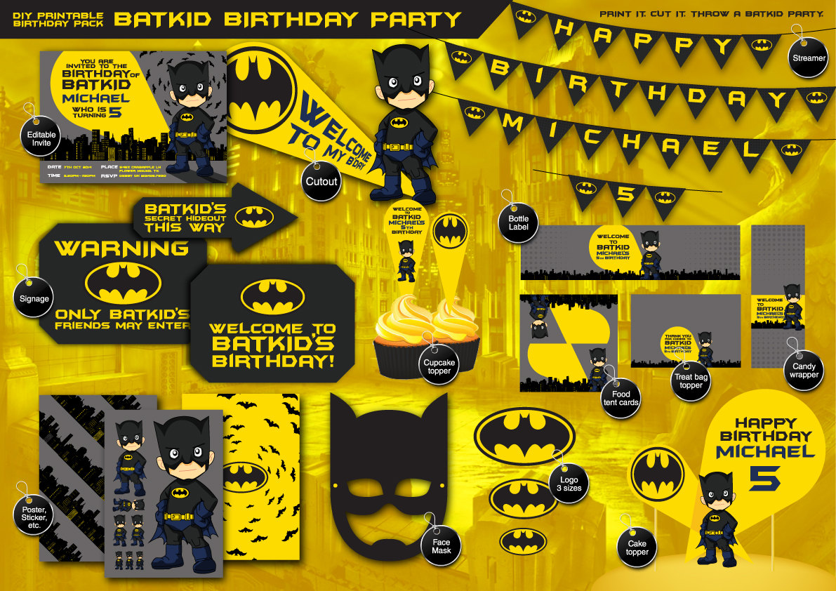 Batman theme Printable Birthday Party Pack DIY including
