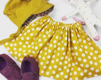 Mustard Yellow Polka Dot Girls Skirt, Fall Skirt, Thanksgiving Skirt