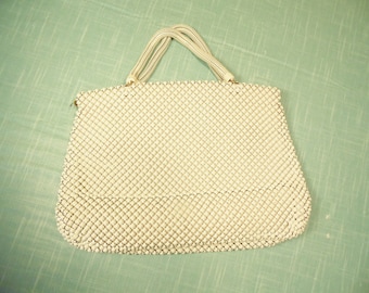 Vintage 1950s Whiting Davis Handbag - Mesh - White Purse