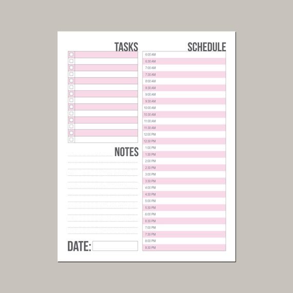 Simple Pink Planner Daily Schedule Printable Sheet