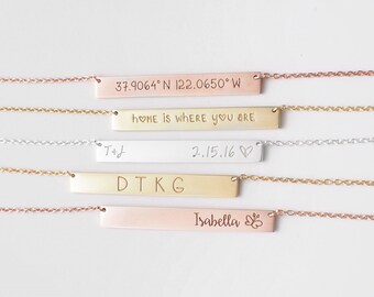 Personalized Bar Necklace - Custom Name Plate Necklace - Engraved Bar Necklace - Silver Gold Rose Gold Bar - PN10.40A