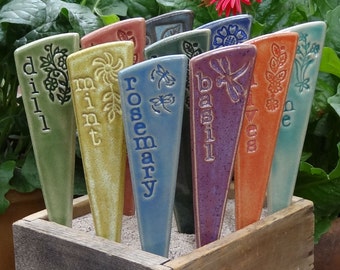 3 Herb Garden Markers - Plant Markers - A Set of 3 ceramic garden stakes - READY TO SHIP