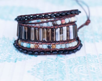 Striped Agate & Amazonite Wrap Bracelet