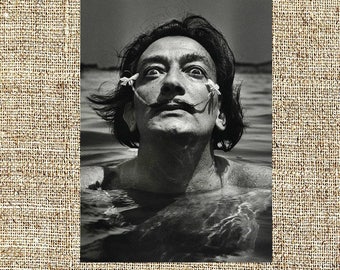 Salvador Dali photograph, Dali black and white photo print, retro vintage photograph, legendary painters, iconic artists, birthday gifts