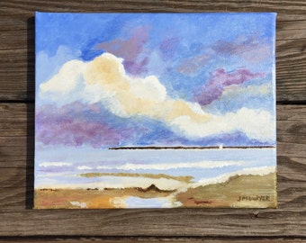 Colorful sky. 8x10 original acrylic painting, beach scene