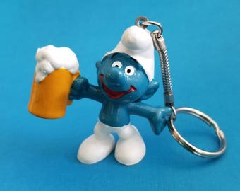 Vintage SMURFS Beer Smurf PVC Keychain