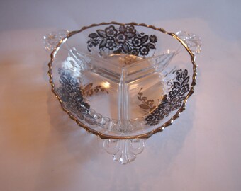 New Martinsville Crystal and Silver Overlay Relish Tray