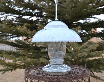 Pretty bird feeder with blue vintage light shade