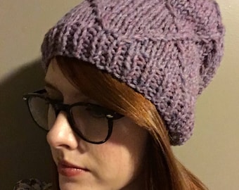 Purple Slouchy Crisscross Beanie