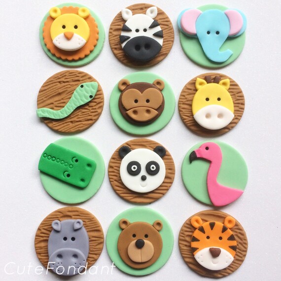 12 Jungle Animals fondant cupcake toppers Pick 6 Animals