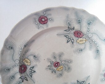 Antique Dinner Plates, Set of 2 "Feather" Plates by Walker and Carter. Ironstone Transferware, RARE, Circa 1866-1889