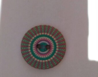 Set of 2 wooden graphic buttons multicolored new