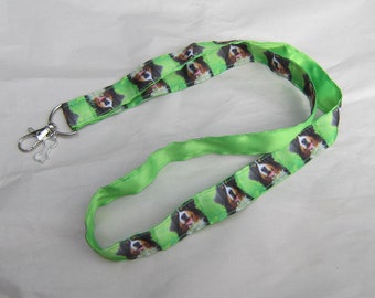 BERNESE MOUNTAIN DOG Lanyard/Keychain/Badge Holder Grosgrain & Satin Ribbon w/Metal Charm...Handmade