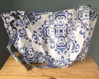 Beach bag shoulder bag shopper shopping bag blue white from nylon