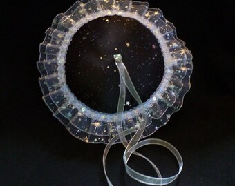 Galaxy Starlight Black and Silver Round Ring Pillow Ruffled Free Shipping