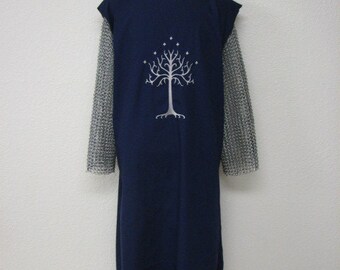 Medieval Knights Surcoat Tabard Tunic with Embroidered White Tree Crest, Available in black or navy blue, Renaissance garb, Fantasy,