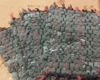 Four Black Denim handwoven mug rugs, coasters, hot pads
