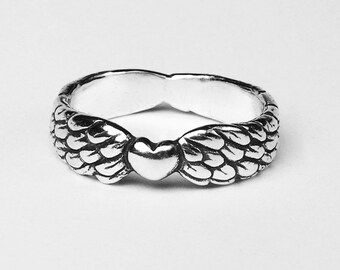 Winged Silver Heart Ring