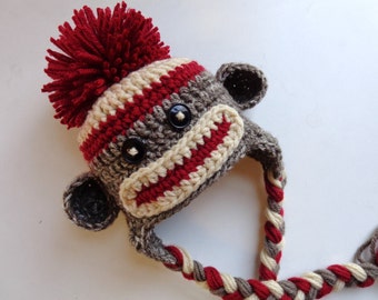 Classic/ Traditional Sock Monkey Crochet Newborn Hat- Photo prop- Baby Girl Baby Boy- Knit Hat