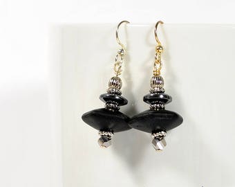 Black Earrings Dangle Earrings Drop Earring Black Silver One of a Kind Handmade Jewelry Lever Back Earring Sterling Silver