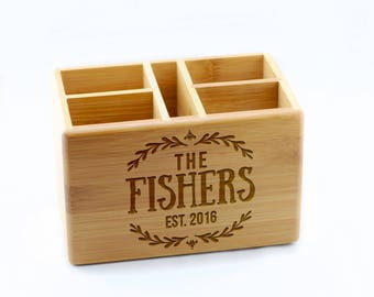 Bamboo Engraved Remote Control Holder - Personalized Gift for TV Movie Home Theater Entertainment Center