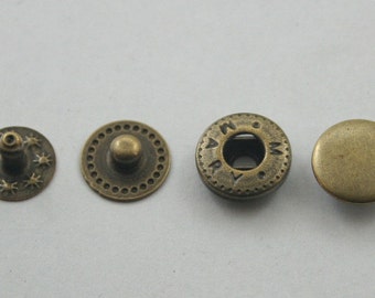 60 sets. Antique Brass Snaps Buttons Fasteners Rivet Stud Decorations Findings 10 mm. SNP Br VT 2 11 RV K