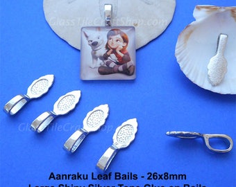 200 Pendant Bails - Aanraku Leaf Bails 26x8mm Large Silver Tone Glue on Bails (LAANRAKU)