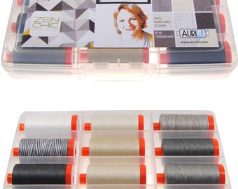 Aurifil Thread 50 wt Cotton 12 Spools - Paper & Ink by Zen Chic