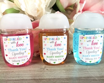 Sprinkled with love baby shower favor, Baby sprinkle favor label, hand sanitizer favor, hand sanitizer label, sprinkled with love label