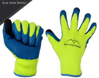 Blue Ridge Brand Winter Latex Work Gloves - 7 Gauge Polyester Cold Weather Glove - High Visibility Rubber Grip Gloves - Men's Work Gloves