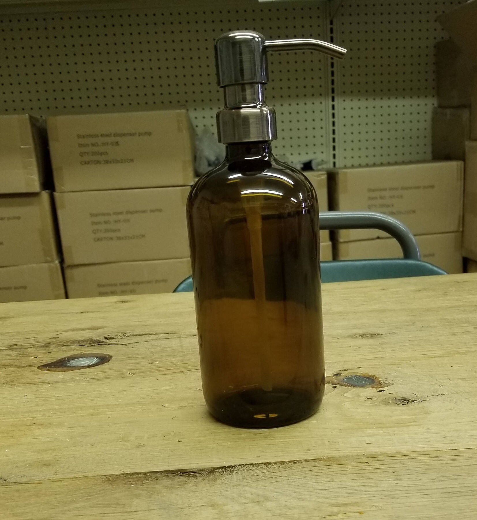 Amber Soap Dispenser Glass Bottle with Bronze Metal Soap