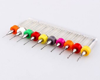 10pc Micro Drill Bit Set 0.3mm to 1.2mm - Jewelers Drill Bits - Watchmaker - Small Drill Bits - Tungsten Carbide - Mini - Circuit Board